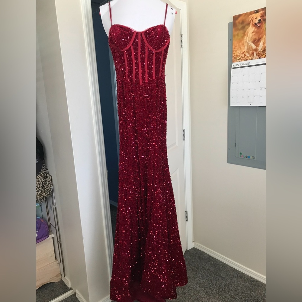 Prom dress, size small, from Amazon, color wine red with sequin